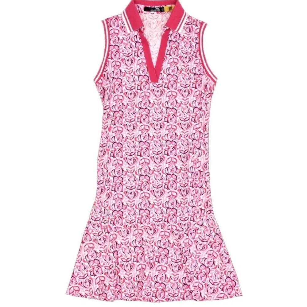 RLX Ralph Lauren Printed V-Neck Knit Bright Pink Fish Womens Golf Dress
